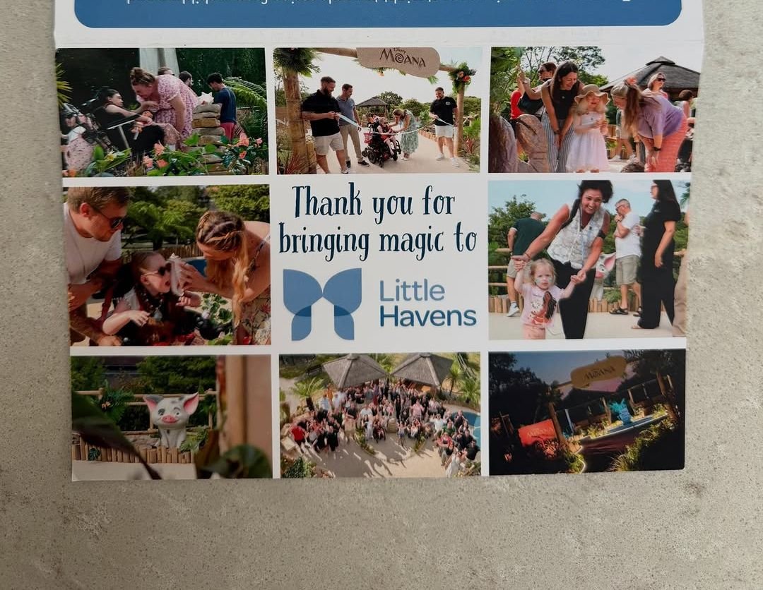 Thank-you poster from Little Havens with photos of the garden and the children